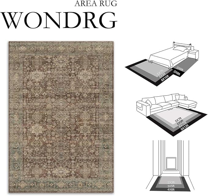 9x12 Washable Area Rug for Living Room Bedroom Vintage Rust Red Non Slip Carpet - Image 2