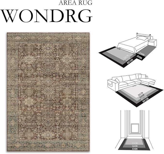 5x7 Washable Area Rug for Living Room Bedroom Vintage Rust Red Soft Low Pile - Image 2