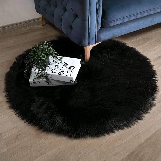 Ashler faux fur rug, Fluffy Shaggy Area Rug Ultra Soft 3 x 3 Feet Round Fur Rug - Image 2