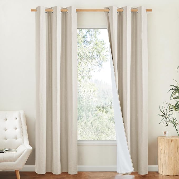 NICETOWN 100% Blackout Linen Texture Curtains 80" Long, Thermal Insulated Full by NICETOWN