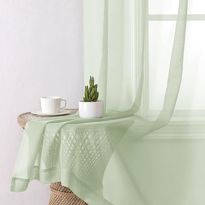 Lecloud Light Green Sheer Curtains 90 Inches Long 2 Panels, Modern Light - Image 4