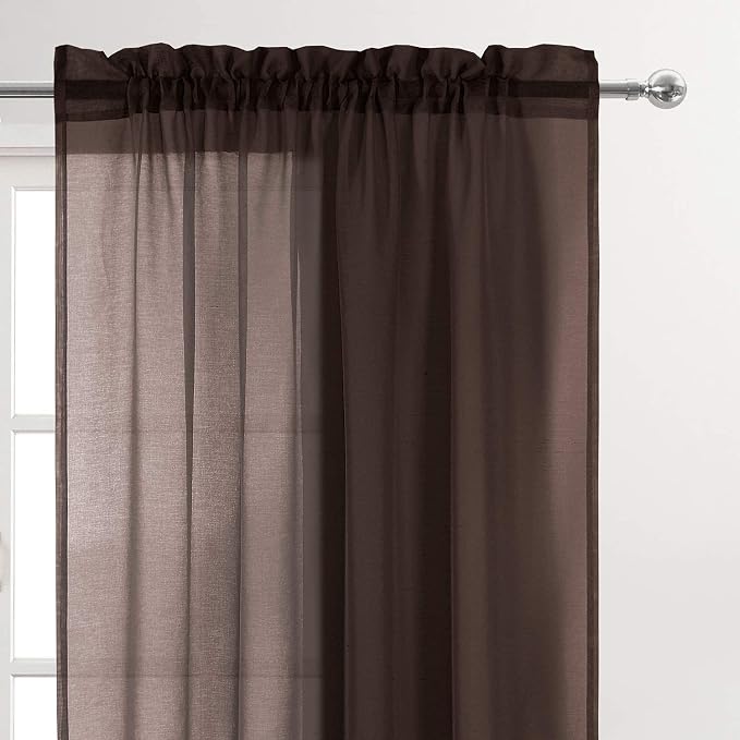 DWCN Brown Sheer Curtains Semi Transparent Voile Rod Pocket Curtains - Image 2