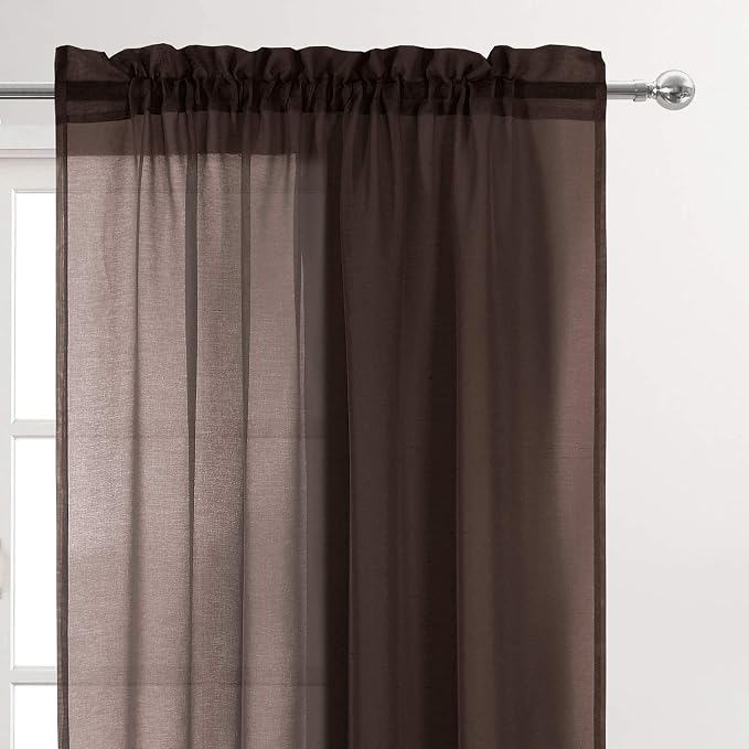 DWCN Brown Sheer Curtains Semi Transparent Voile Rod Pocket Curtains - Image 2