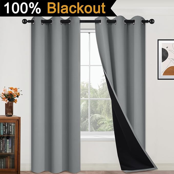 Yakamok Dove Grey 100% Blackout Curtains, Thermal Insulated Total Blackout - Image 2