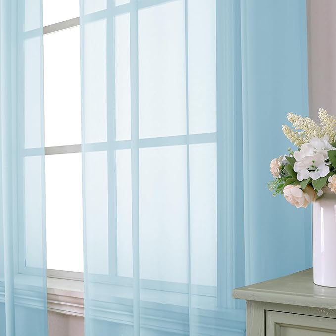 Aiyufeng 2 Pack: Basic Sky Blue Sheer Curtain Drapes 63 Inch Length 2 Panels - Image 2