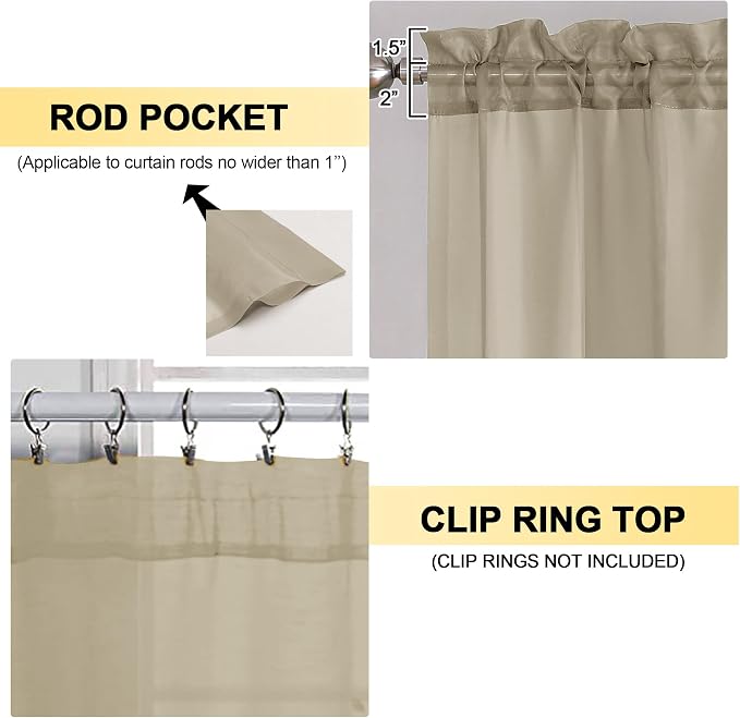 OVZME Taupe Sheer Curtains 63 Inches Long 2 Panels - Image 2