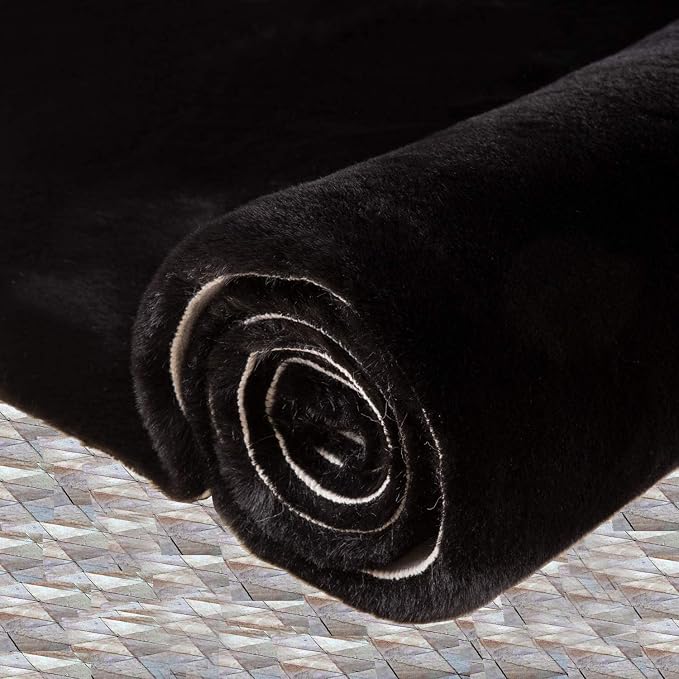 ORINOVA Black Shag Washable Fluffy Fur Area Rugs - Image 7