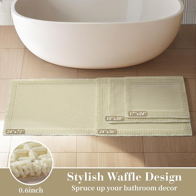 RESARE Waffle Bath Mat for Bathroom, Super Absorbent Bathroom Rugs Non Slip - Image 5