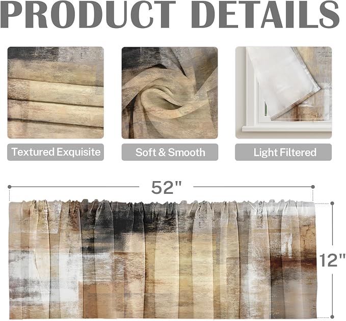 Emvency 4 Pack Valances Window Treatments, 52x12 Inch Rod Pocket Valances - Image 3