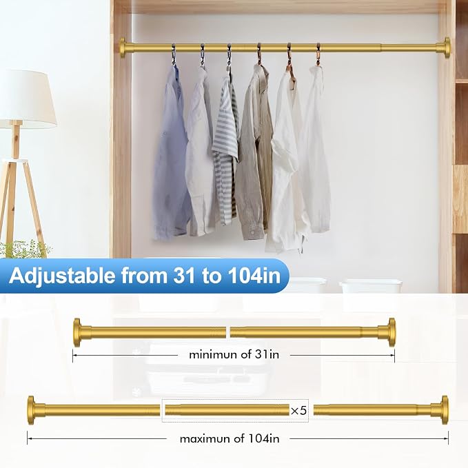 CorkLatta Gold Shower Curtain Rod 31 to 104 Inch, 1 Inch Diameter Adjustable - Image 4