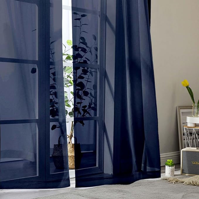 Sheer Navy Blue Curtains for Bedroom Living Room 54 Inch Length 2 Panels Set - Image 8