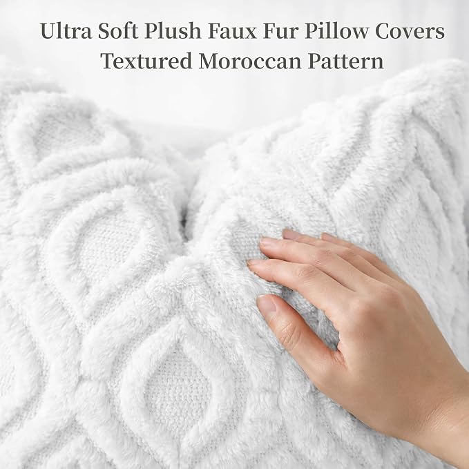 decorUhome Throw Pillow Covers 26x26 Inch Set of 2, Soft Plush Faux Wool White - Image 2