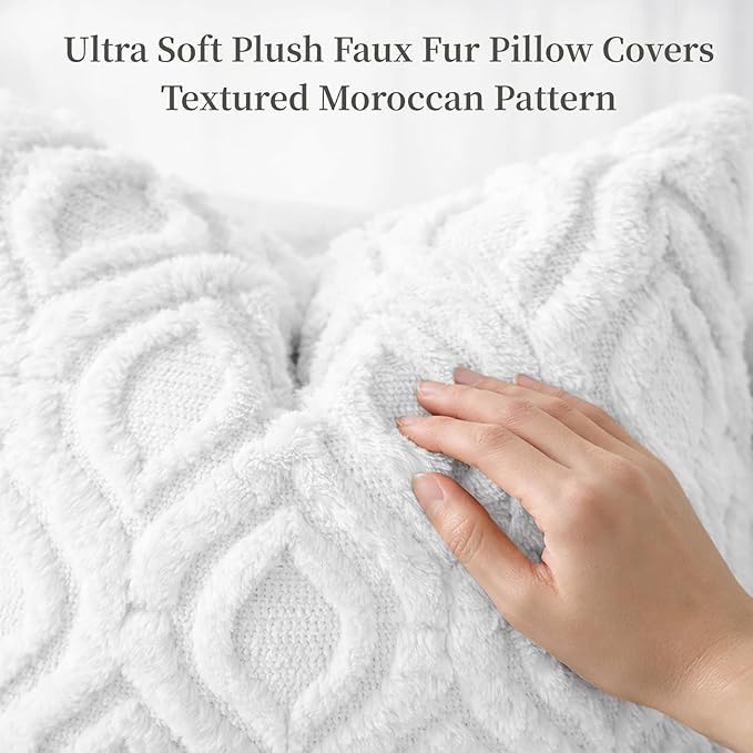 decorUhome Throw Pillow Covers 22x22 Inch Set of 2, Soft Plush Faux Wool White - Image 2