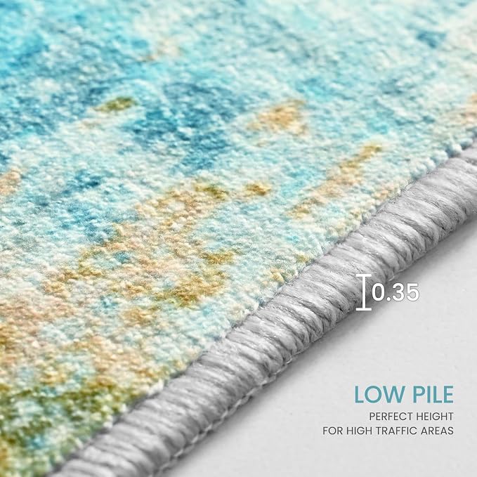 Ompaa Living Room Rug 8x10 Teal Blue Area Rugs Machine Washable Abstract Boho - Image 6