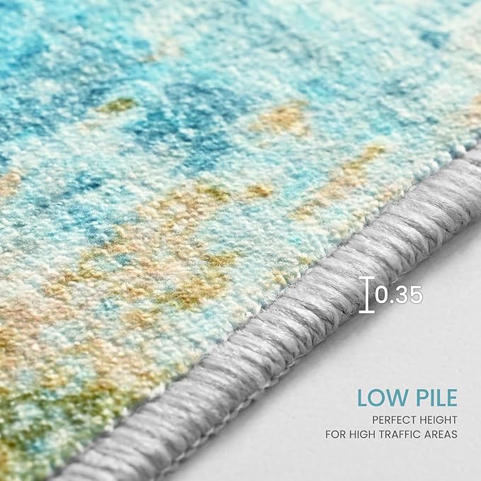 Ompaa Living Room Rug 6x9 Teal Blue Area Rug Machine Washable Boho Rug Non Slip - Image 7