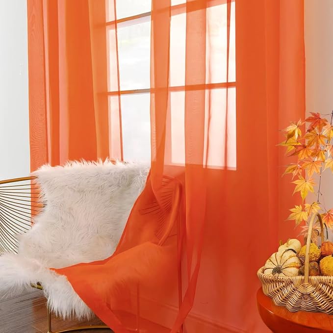 youleyar Solid Sheer Rod Pocket Curtain Voile Draperies 2 Panels White Beige - Image 2