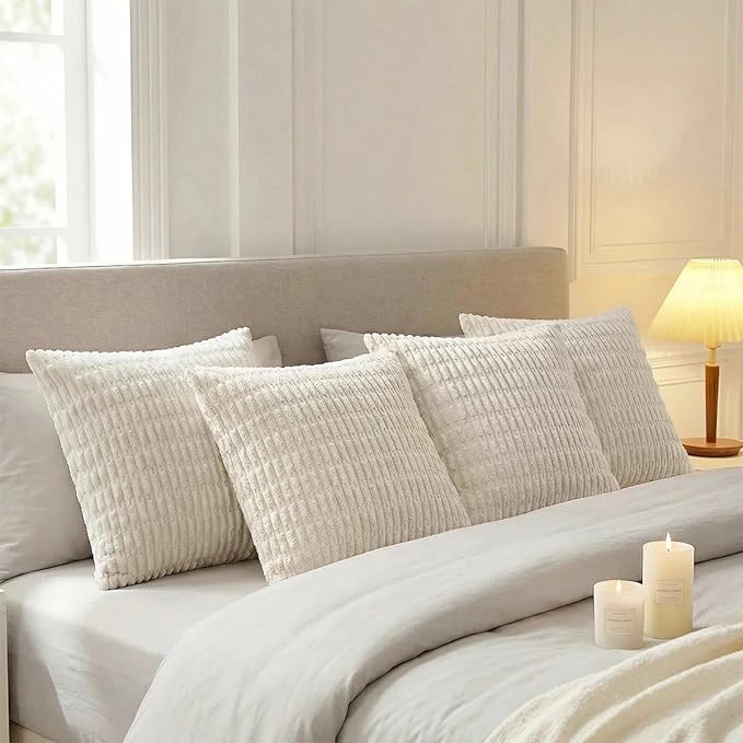 Fancy Homi 4 Packs Boho Cream Decorative Throw Pillow Covers 26x26 Inch - Image 3