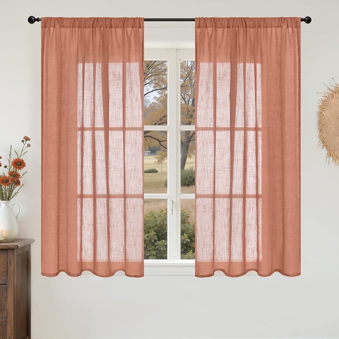 BGment Terracotta Short Linen Curtains 48 Inch Length, Burnt Orange Light by BGment