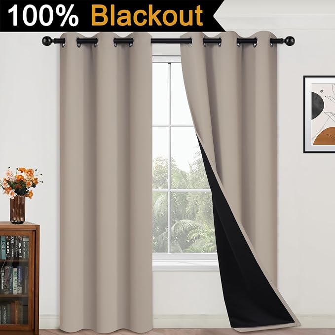 Yakamok 100% Blackout Curtains 84 Inches Long, 2 Thick Layers Heat and Full - Image 2