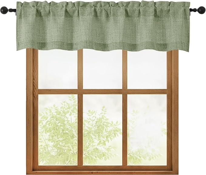 OWENIE Sage Green Valances for Windows 1 Pcs, Light Filtering Textured by OWENIE