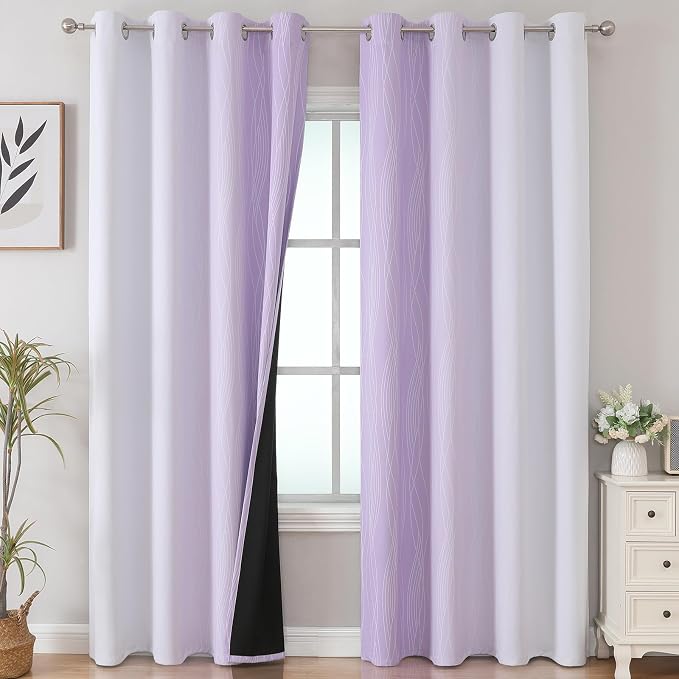 Estelar Textiler Lilac and Grayish White Blackout Curtains 108 Inches Long - Image 2