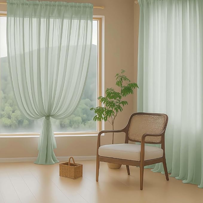Sage Green Sheer Curtains for Window 72 inches Long 2 Panels Set, Soft Airy - Image 8
