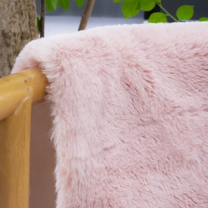 ORINOVA Pink Fuzzy Faux Washable Fluffy Fur Area Rugs - Image 2