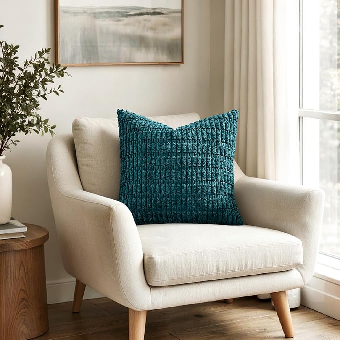 MIULEE Euro Sham Corduroy Decorative Throw Pillow Covers 24x24 Teal | Pack of 2 - Image 4