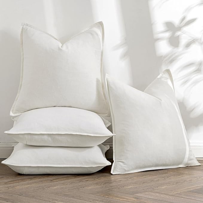 MIULEE Cream Linen Pillow Covers Pack of 4 Decorative Natural Solid Throw - Image 5