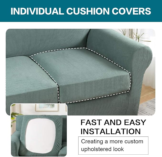 Turquoize 4 Piece Sofa Covers for 3 Cushion Couch Sofa Slipcover Soft Couch - Image 5