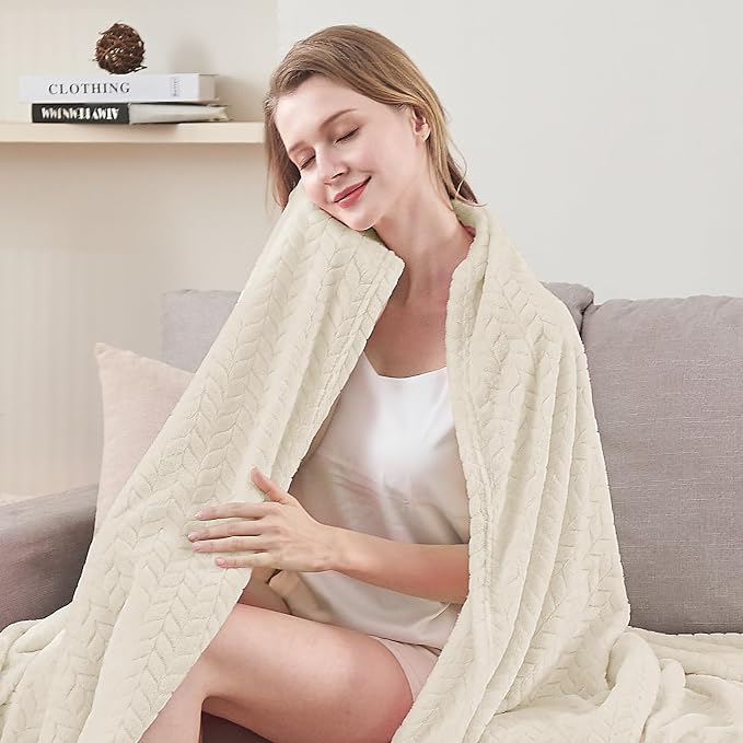 inhand Fleece Twin Blanket for Bed Cream White Throw Blanket for Couch Super - Image 2