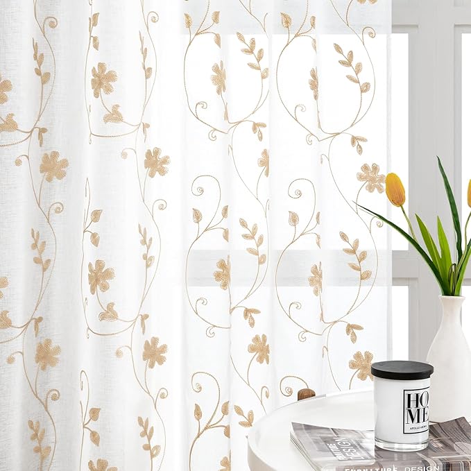 HOMEIDEAS Yellow Sheer Curtains 96 Inches Long 2 Panels Yellow and White by HOMEIDEAS