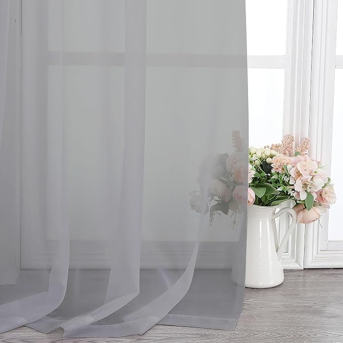 Chyhomenyc Sheer Light Grey Curtains 90 inches Long 2 Panels, Light Filtering - Image 9