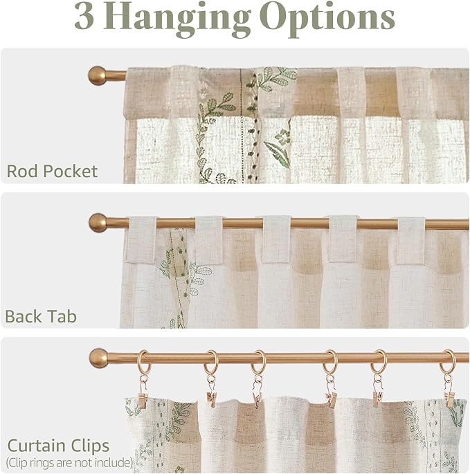 jinchan Belrose Linen Floral Kitchen Curtains 24 inch Length Embroidered - Image 8