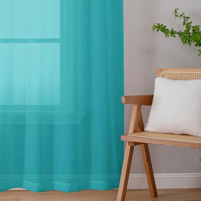 Chyhomenyc Turquoise Sheer Curtains 108 Inches Long - Image 3