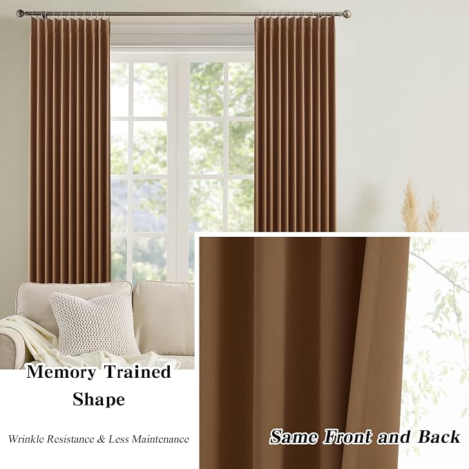 Cappuccino Brown Mocha Curtains 40x84 Inches Long 2 Panels Set, Pinch Pleated - Image 6