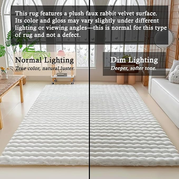 White Rabbit Plush Rug 8'x10', Fluffy Faux Fur Shaggy Area Rug - Image 3