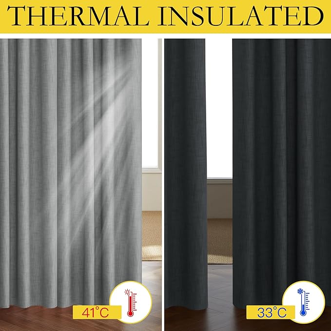 NICETOWN 100% Blackout Linen Texture Curtains 90 inches Long, Dove Grey - Image 3