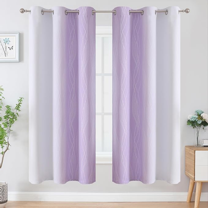 Estelar Textiler Lilac and Greyish White Ombre Blackout Curtains 72 Inches - Image 2