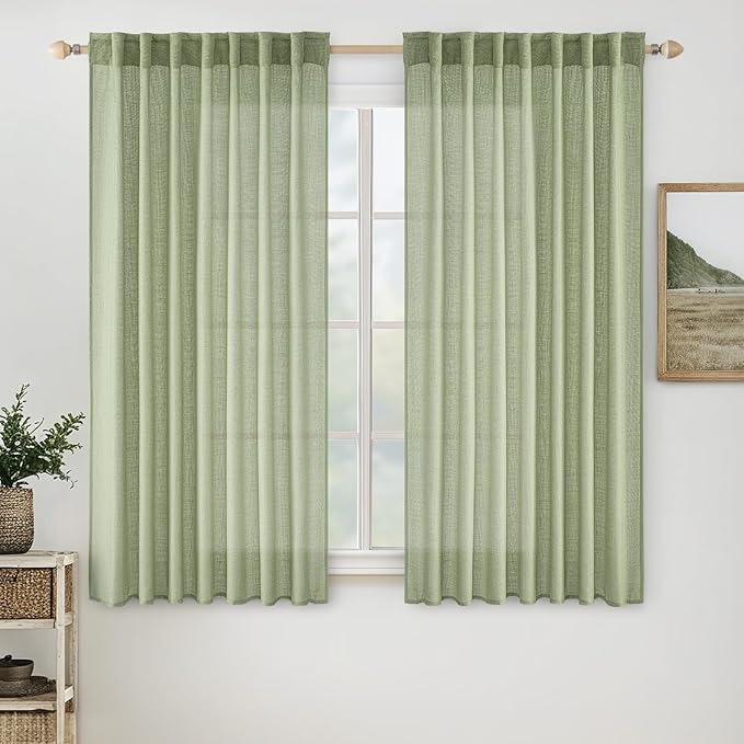 MIULEE Sage Green Linen Curtains 54 Inch Length 2 Panels by MIULEE