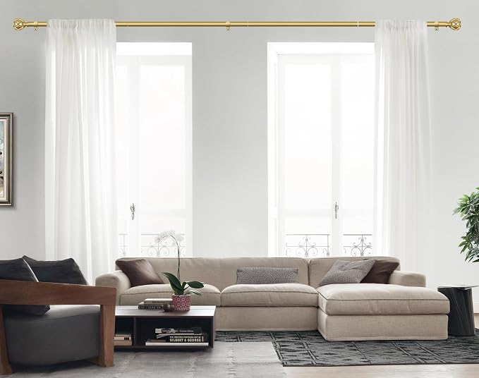 KAMANINA Curtain Rods for Windows 66 to 120 Inch, 7/8 Inch Gold Heavy Duty - Image 3