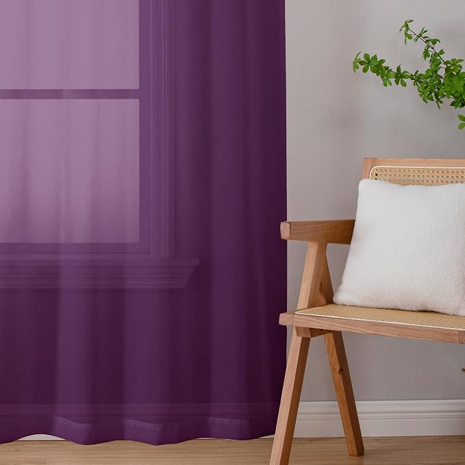 Chyhomenyc Plum Sheer Curtains, 84 inches Long 2 Panels Set, Rod Pocket Voile - Image 3
