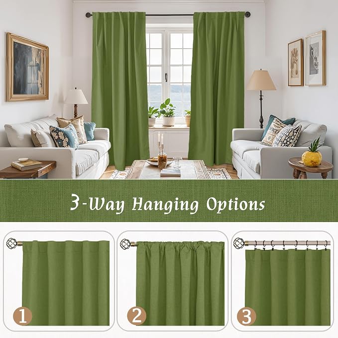 Sage Green 100% Blackout Linen Curtains 63 Inches - Image 9