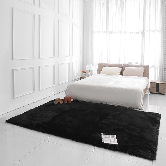 linmopm Faux Fur Rug Sheepskin Shag Fluffy Fuzzy Black 6x9 ft Rugs - Image 3