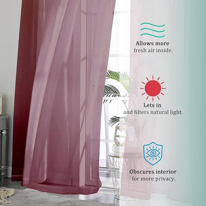 OVZME Burgundy Sheer Curtains 84 inch Length 2 Panels Set, Light Filtering - Image 7