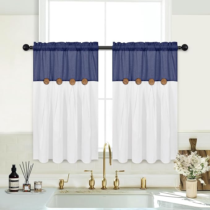 FRAMICS Boho Kitchen Curtains, 36 Inch Length, Farmhouse Cotton Linen Tier - Image 2