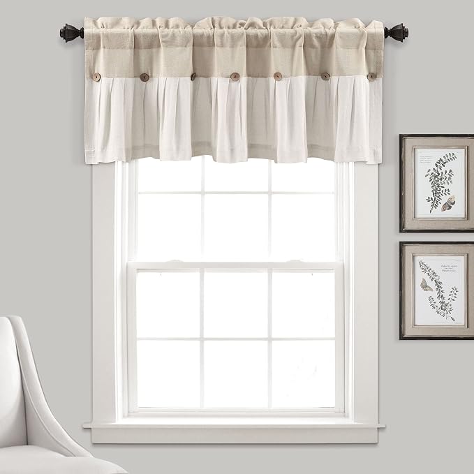 Lush Decor Linen Button Farmhouse Valance Curtians 52"W x 18"L Linen by LushDecor
