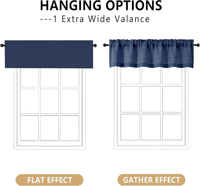 OVZME Navy Blue Valance for Windows, Light Filtering Faux Linen Textured Small - Image 3
