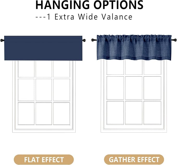 OVZME Navy Blue Valance for Windows, Light Filtering Faux Linen Textured Small - Image 3