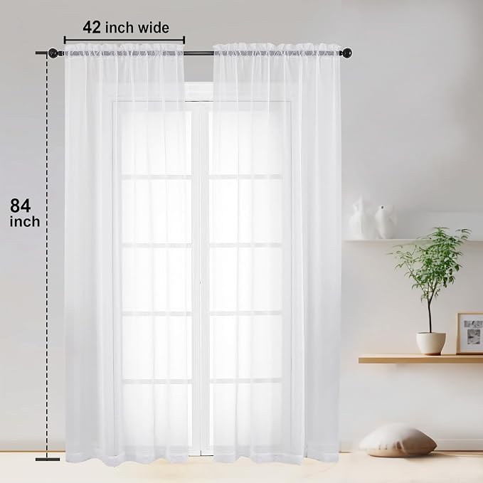 OWENIE Sheer Curtains 84 inches Long 2 Panels Set - Image 3